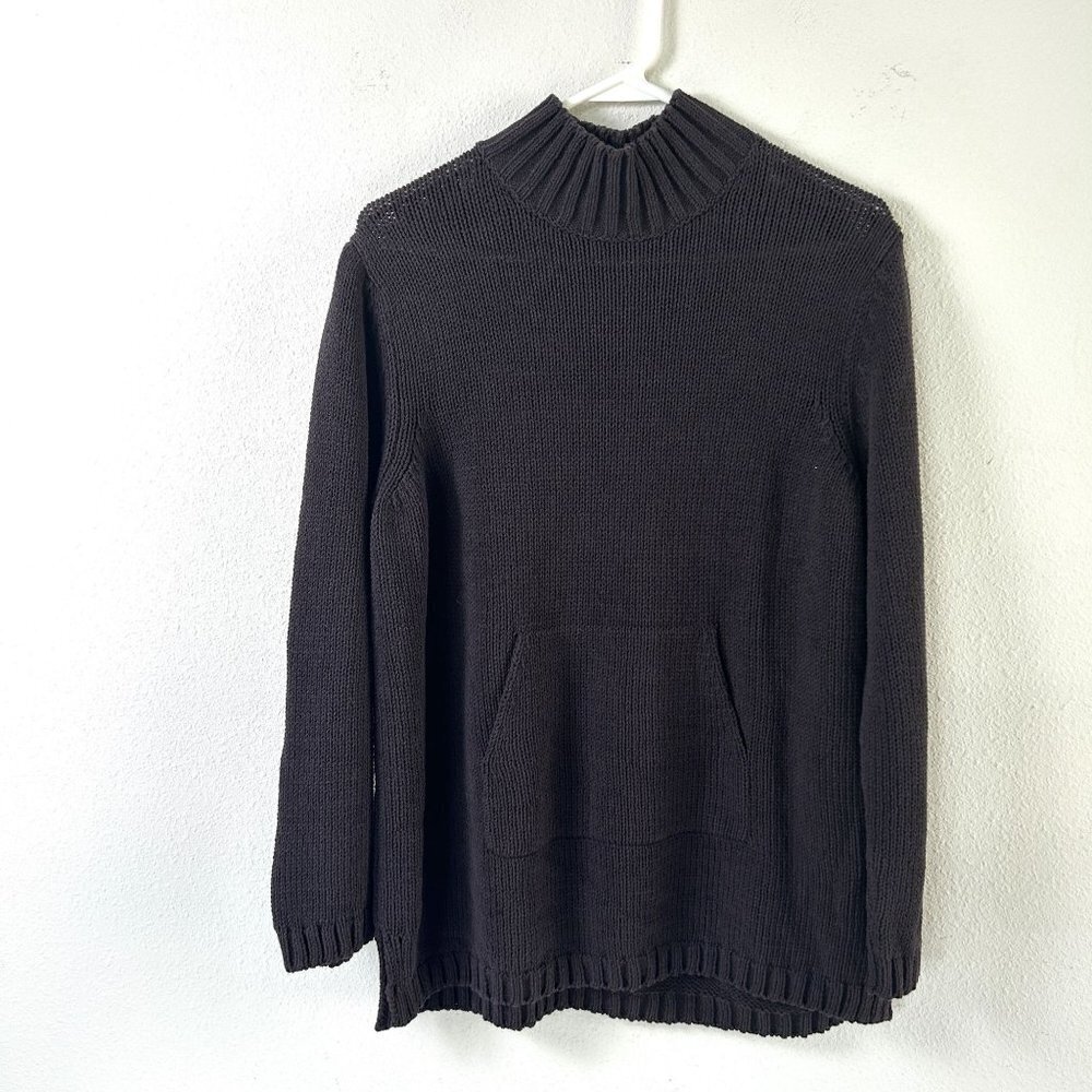 John Patrick Sweater Size XL Brown Mock Neck Kangaroo Pocket Tunic‎ Cozy USA